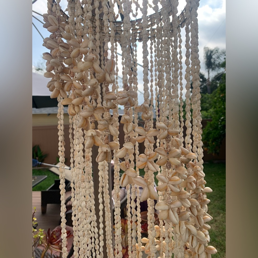 Vintage Boho Spiral Cowrie Shell Chandelier 72” - Picture 2 of 3